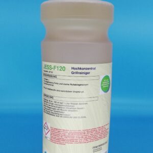 Der Grillreiniger JESS-F120 in der 1 Liter Flasche ist ein wasserlöslicher Reiniger auf spezieller Wirkstoffbasis. Löst starke und eingebrannte Ablagerungen von Fett, Öl, Schmieröl, Ruß und Umweltablagerungen an Stahl- und Edelstahloberflächen.