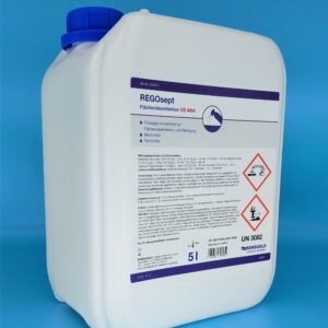 Flächendesifnektion REGOsept im 5 Liter Kanister. Konzentrat zur Flächendesinfektion und Reinigung. Alkoholfrei und parfümfrei. Wirkt bakterizid, fungizid und Virus inaktivierend (behüllte Viren)